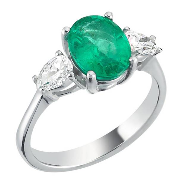 Кольцо из белого золота с бриллиантами и изумрудом (052326)