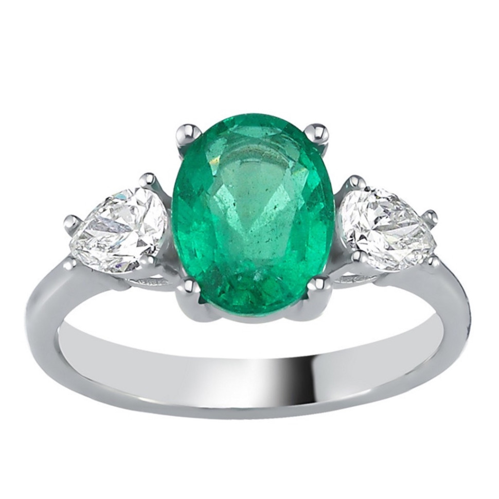 Кольцо из белого золота с бриллиантами и изумрудом (052326)