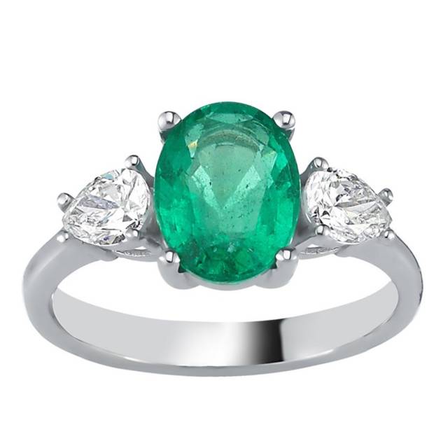 Кольцо из белого золота с бриллиантами и изумрудом (052326)