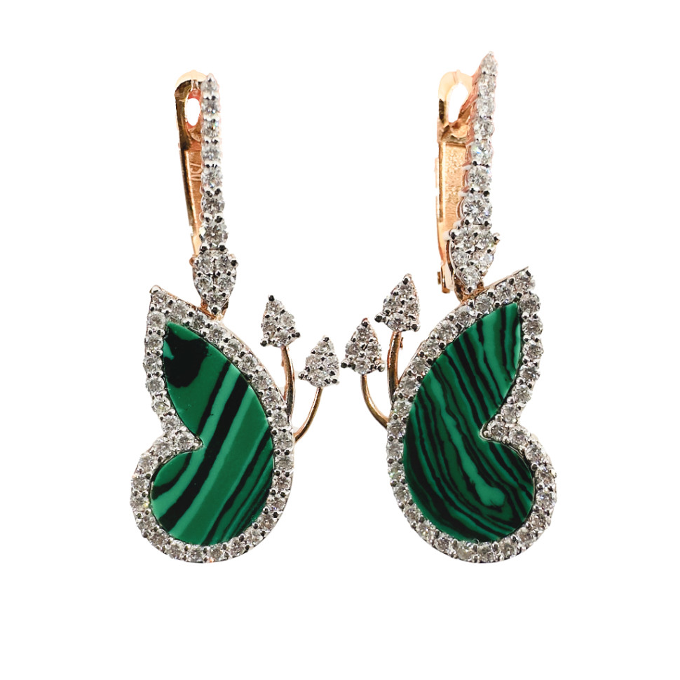 Серьги из красного золота с бриллиантами и малахитом (054636)