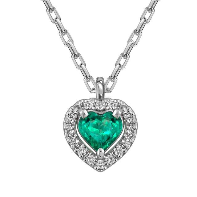 Колье из белого золота с бриллиантами и изумрудом "Сердце" (058504)