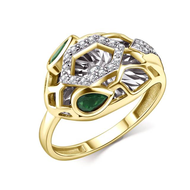 Кольцо из жёлтого золота с бриллиантами и изумрудами (060369)