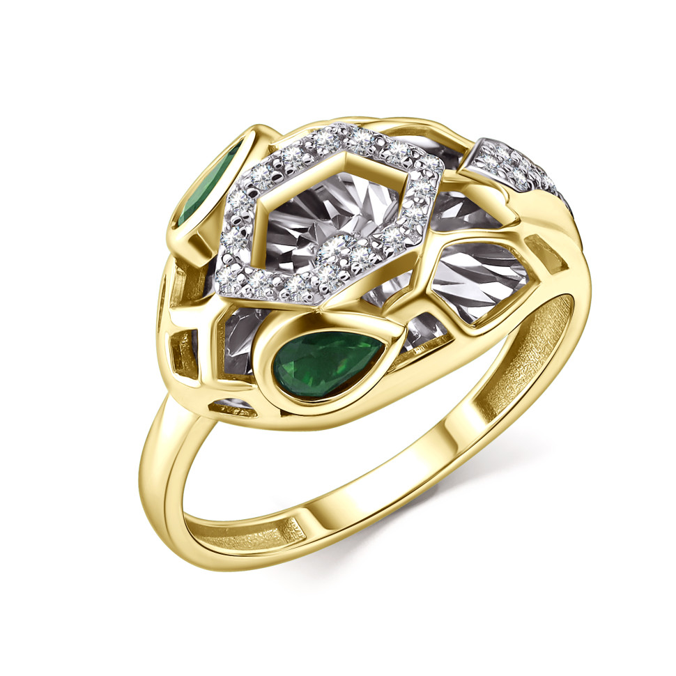 Кольцо из жёлтого золота с бриллиантами и изумрудами (060369)