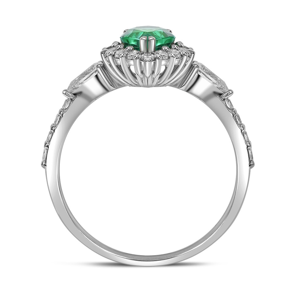 Кольцо из белого золота с бриллиантами и изумрудом (060277)