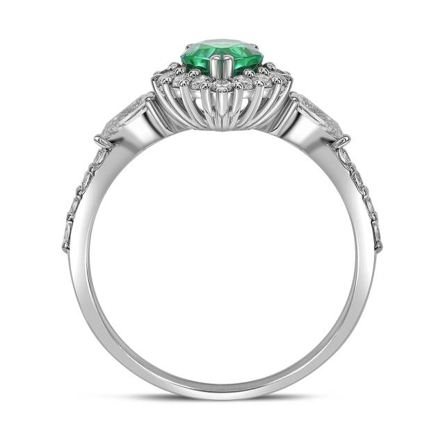 Кольцо из белого золота с бриллиантами и изумрудом (060277)