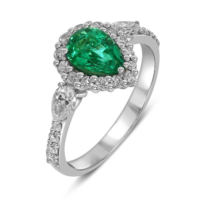 Кольцо из белого золота с бриллиантами и изумрудом (060277)