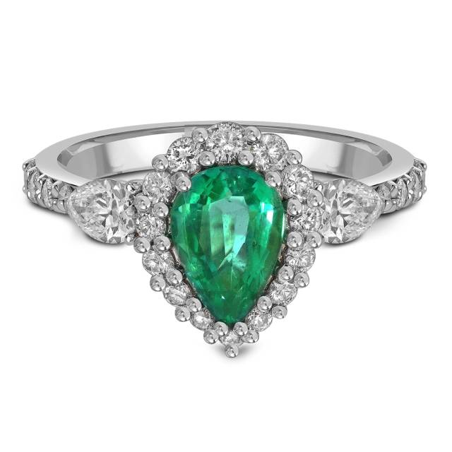 Кольцо из белого золота с бриллиантами и изумрудом (060277)