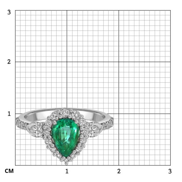 Кольцо из белого золота с бриллиантами и изумрудом (060277)