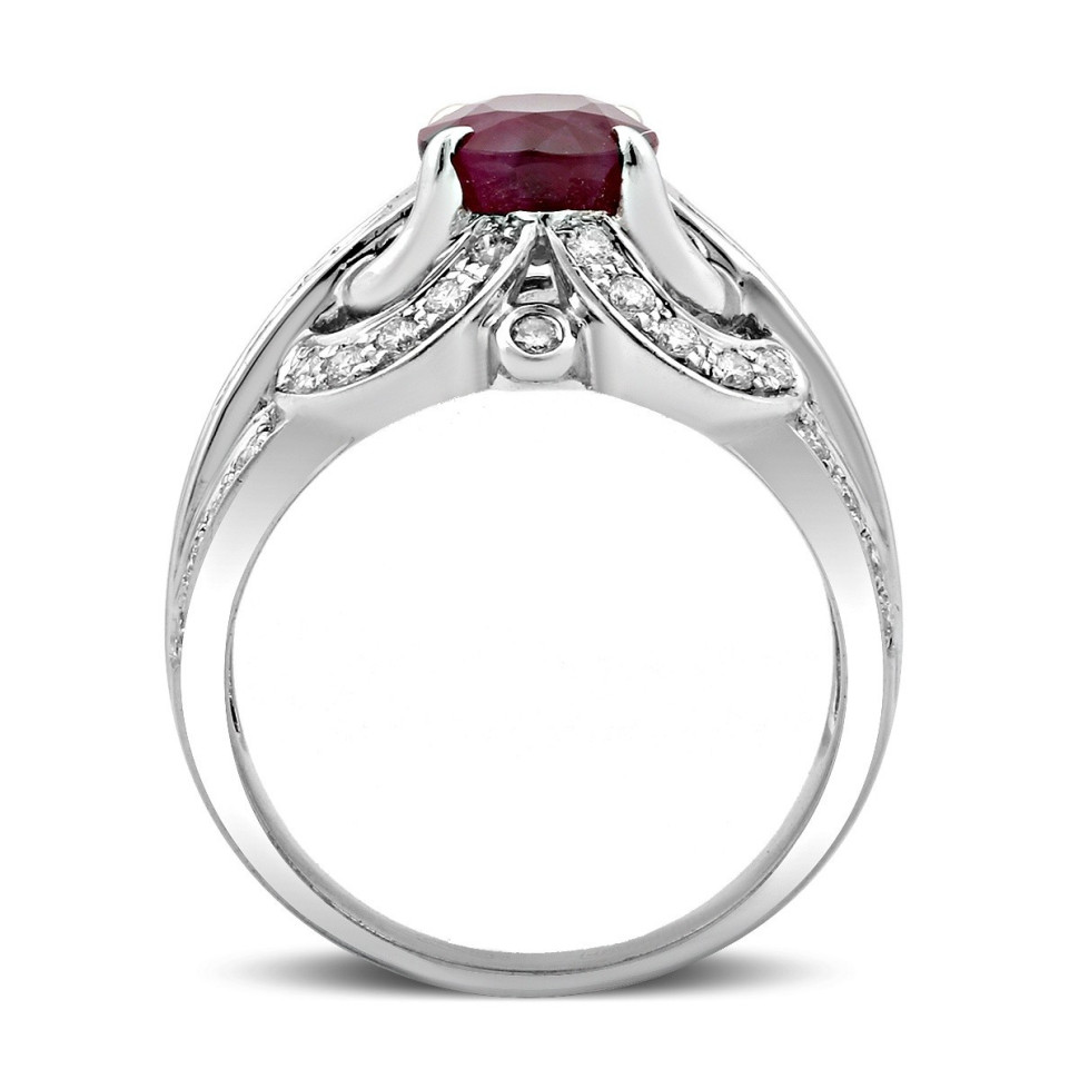 Кольцо из белого золота с бриллиантами и рубином (018565)