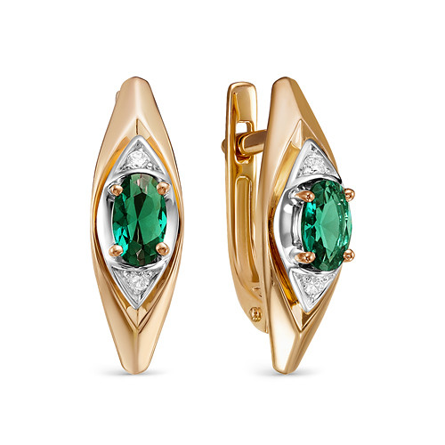 Серьги из комбинированного золота с бриллиантами и изумрудами (043796)