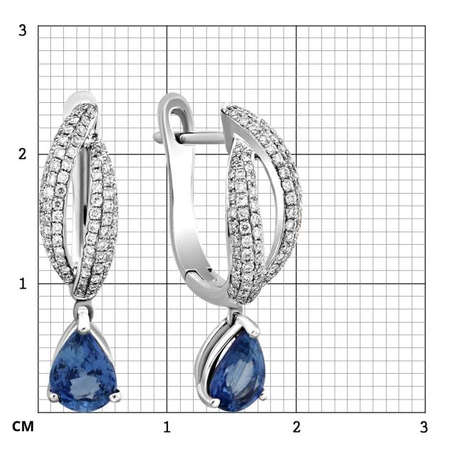 Серьги из белого золота с бриллиантами и сапфирами (023457)