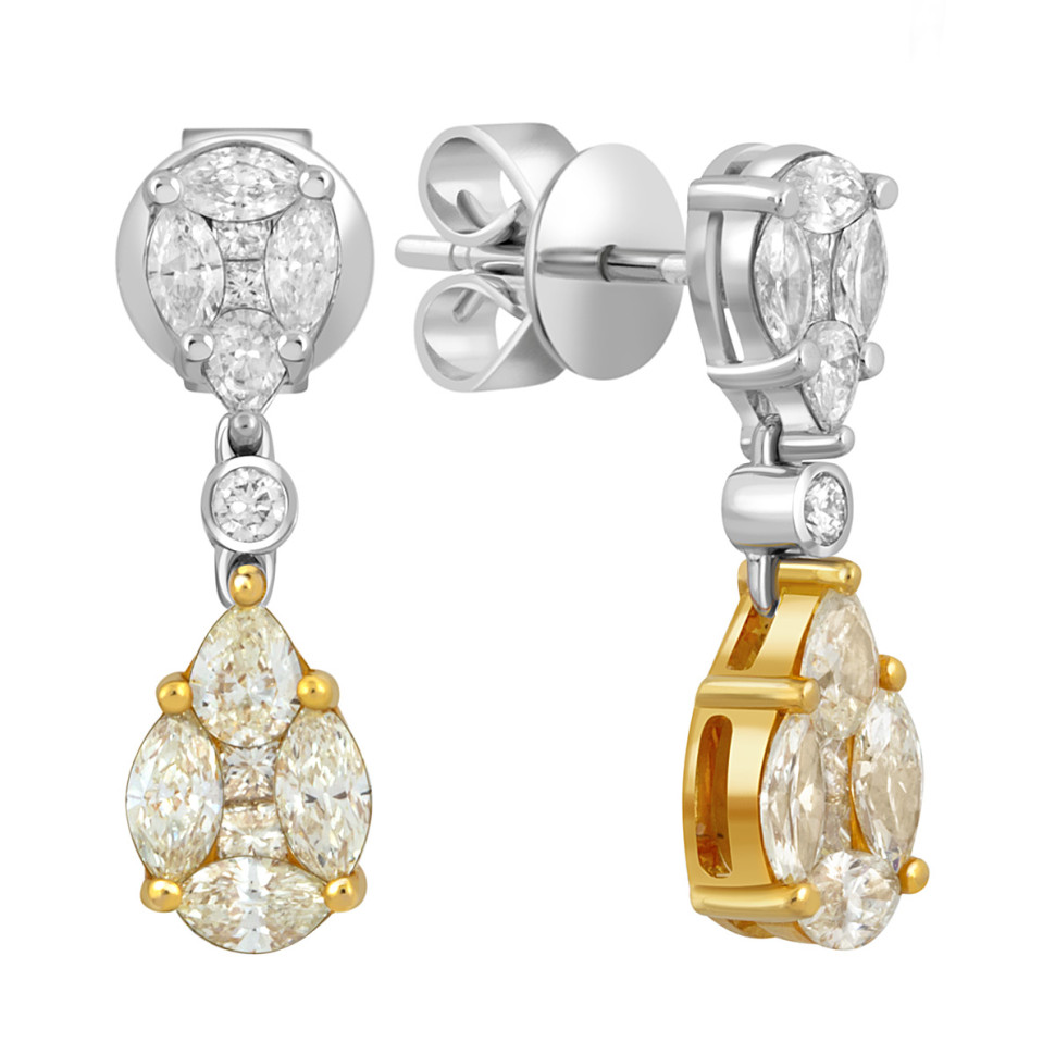 Серьги пусеты из комбинированного золота с бриллиантами (043674)