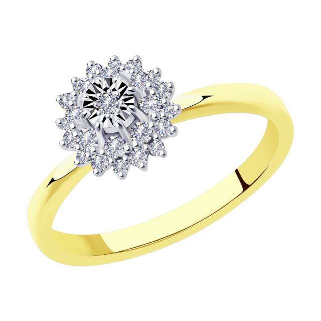 Помолвочное кольцо из комбинированного золота с бриллиантами (048601)
