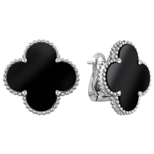 Серьги из белого золота с ониксом (049517)