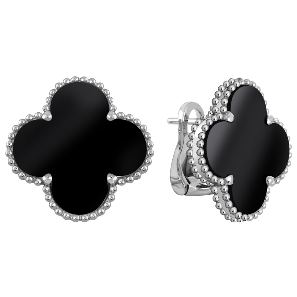 Серьги из белого золота с ониксом (049517)