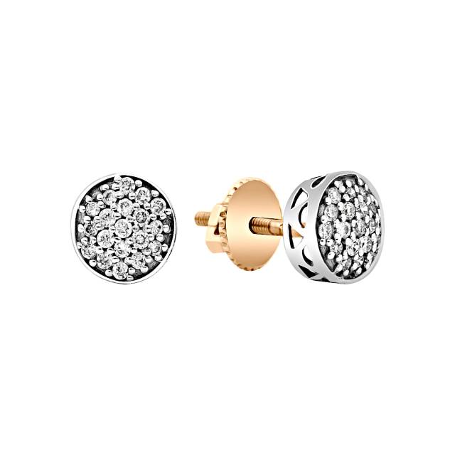 Серьги пусеты из комбинированного золота с бриллиантами (014522)