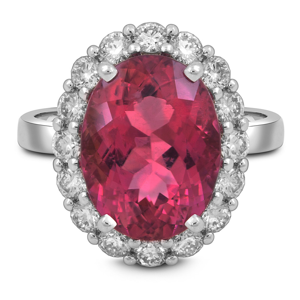 Кольцо из белого золота с бриллиантами и турмалином (054109)