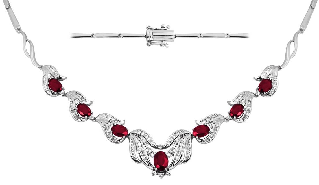 Колье с бриллиантами и рубинами из белого золота (003069)
