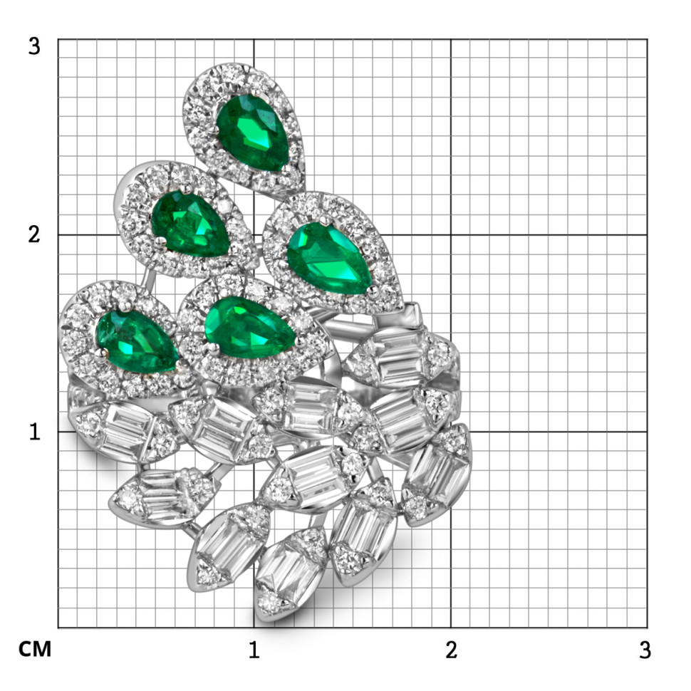 Кольцо из белого золота с бриллиантами и изумрудами (051608)