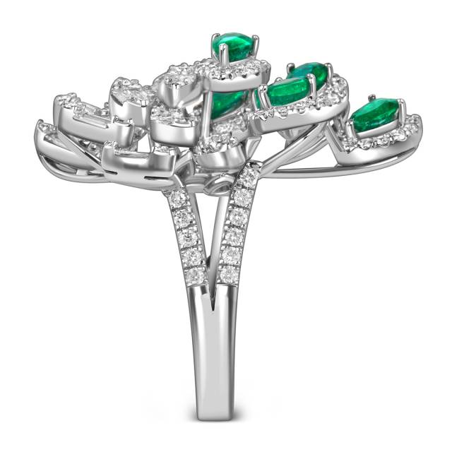 Кольцо из белого золота с бриллиантами и изумрудами (051608)