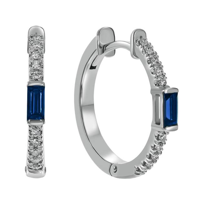 Серьги конго из белого золота с бриллиантами и сапфирами (058532)