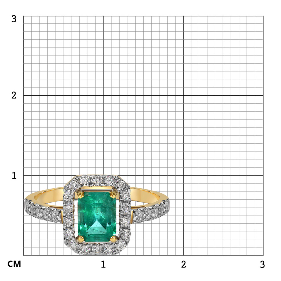 Кольцо из жёлтого золота с бриллиантами и изумрудом (055503)
