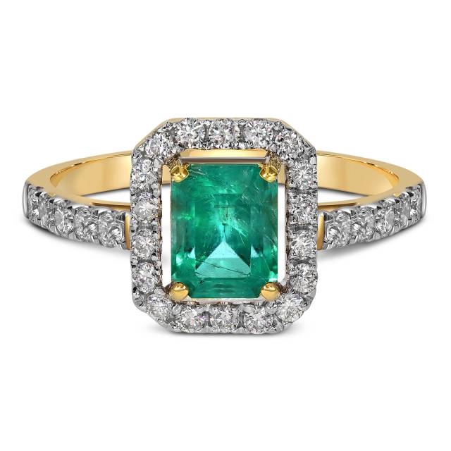 Кольцо из жёлтого золота с бриллиантами и изумрудом (055503)