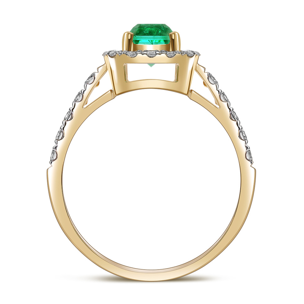 Кольцо из жёлтого золота с бриллиантами и изумрудом (055503)