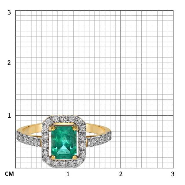 Кольцо из жёлтого золота с бриллиантами и изумрудом (055503)