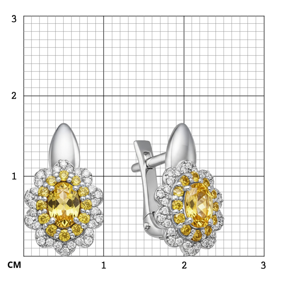 Серьги из белого золота с жёлтыми сапфирами и бриллиантами (063147)