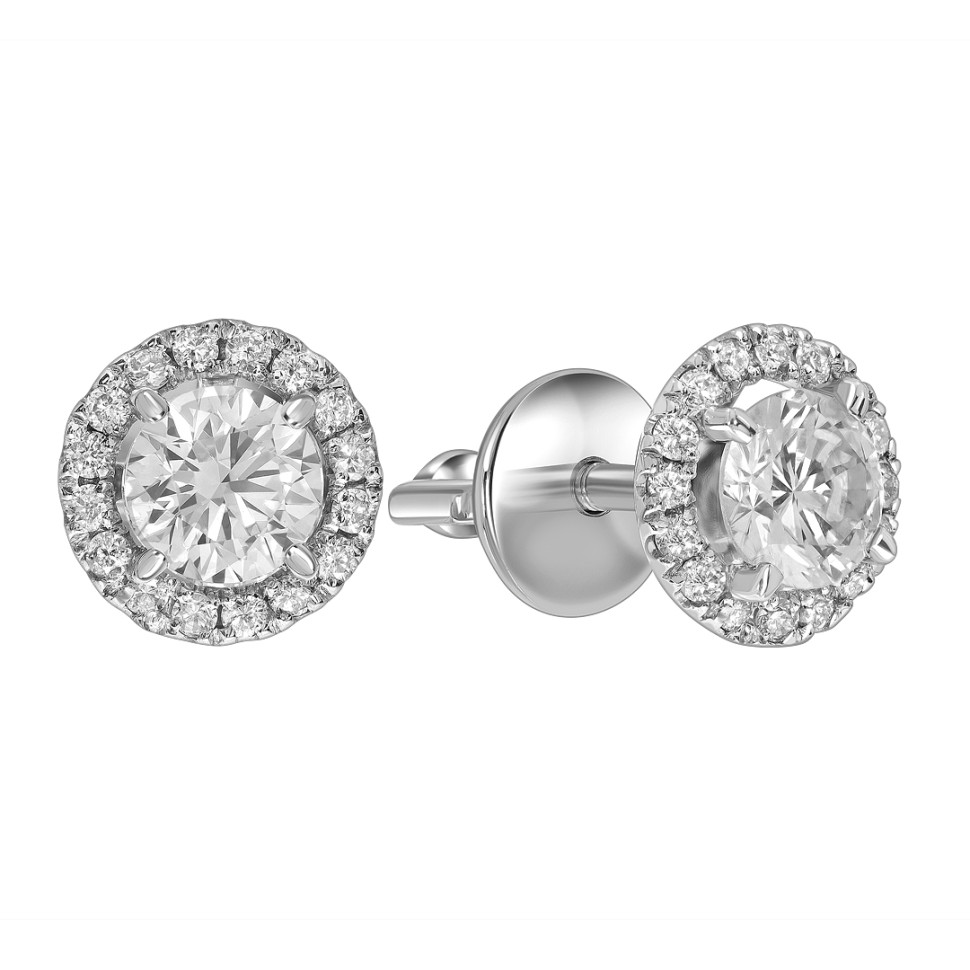 Серьги пусеты из белого золота с бриллиантами (056128)