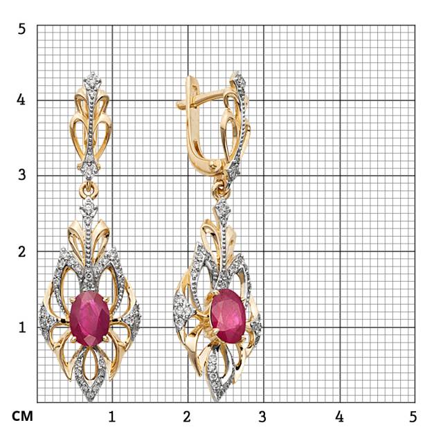 Серьги из красного золота с бриллиантами и рубинами (050749)