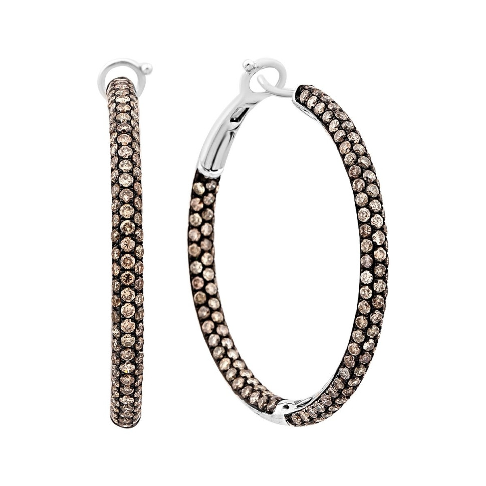 Серьги конго из белого золота с коричневыми бриллиантами (001362)